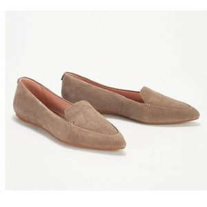 Taryn Rose Faye Suede Pointed Toe Loafers - Clay